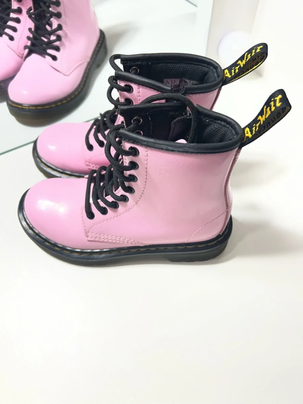 Dr. Martens Junior 1460 Patent Leather Lace Up Boots in Pale Pink size 12